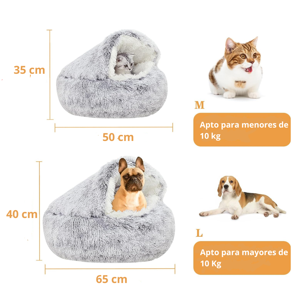 Cama Cueva Suave Tipo Igloo para Perros y Gatos – Acolchada y Antideslizante