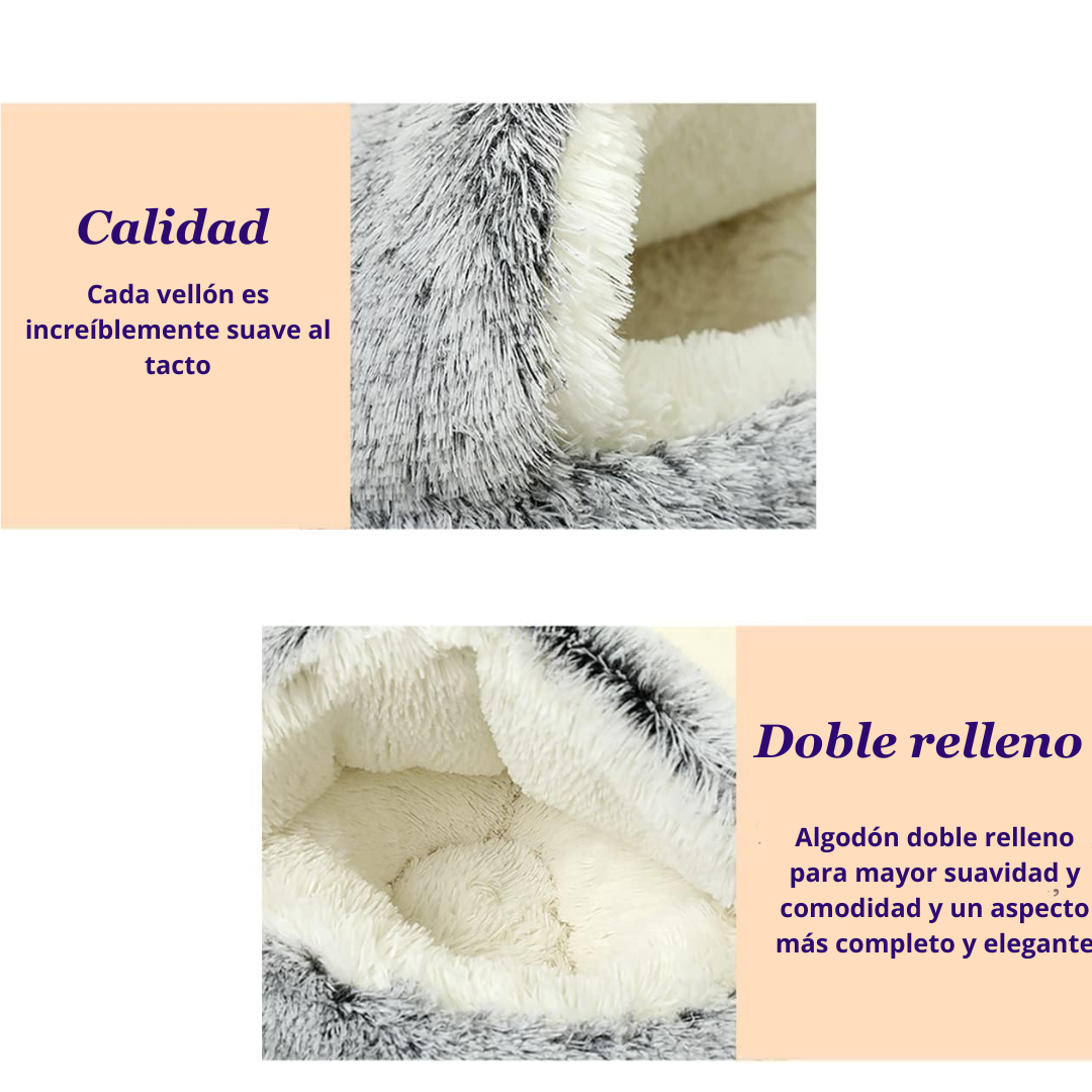 Cama Cueva Suave Tipo Igloo para Perros y Gatos – Acolchada y Antideslizante
