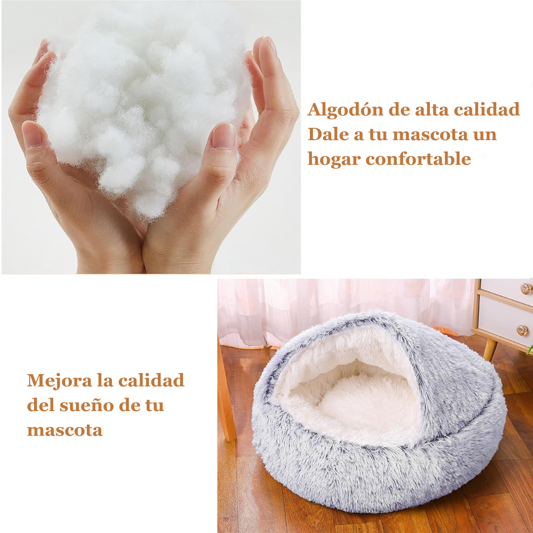 Cama Cueva Suave Tipo Igloo para Perros y Gatos – Acolchada y Antideslizante